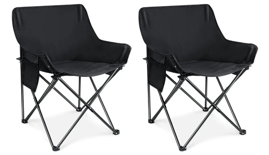 2 Pack Folding Camping Chairs Portable Outdoor Beach Lawn Chairs For Adults With Side Pocket Black