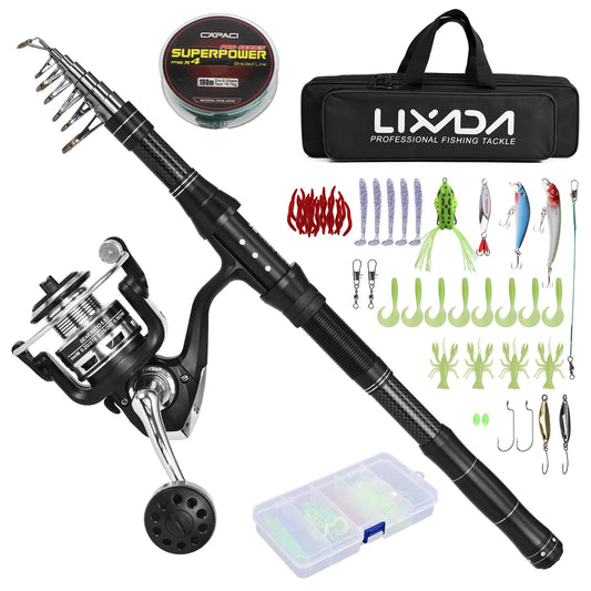 NEW Fishing Rod and Reel Set Fishing Rod and Reel Combo Portable Fishing Rod With Fishing Line Lures Carry Bag