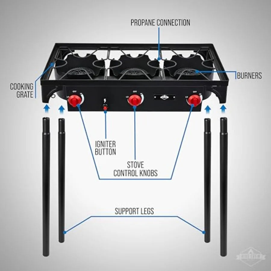 Hike Crew Auto Ignition 3-Burner Outdoor Gas Stove 225000 BTU Portable Propane