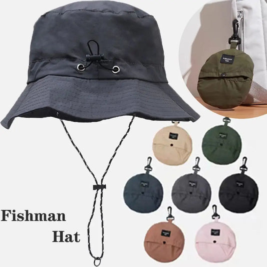 Summer Sun Protection Waterproof Bucket Hat Camping Hiking Cap With Storage Bag