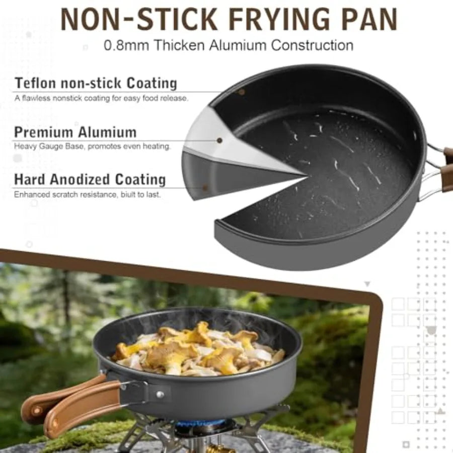 18-Piece Nonstick Camping Cookware Mess Kit with Kettle & Mini Grill