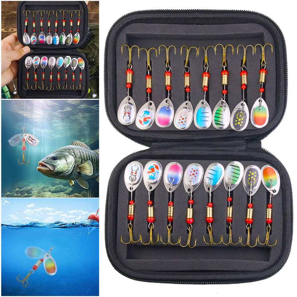 16Pcs Metal Spoon Spinner Fishing Lure with Treble Hooks