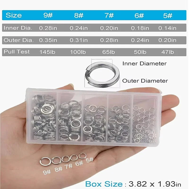 5 Size Stainless Steel Fishing Split Rings High Strength Large Tensile Force Lure Connector Loop Set 200/250PCS