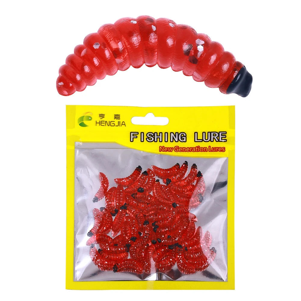 50Pcs 24mm Artificial Bread Worm Baits Maggot Grub Soft Fishing Lure