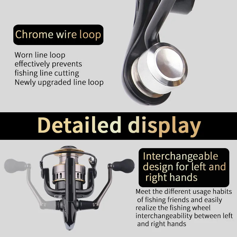 1 Piece Two-Hand Rotating Fishing Reel, He1000-7000 Series, 5.2:1 Gear Ratio, 22.05lb Extraction, Smooth and Sensitive Aluminum Alloy Body