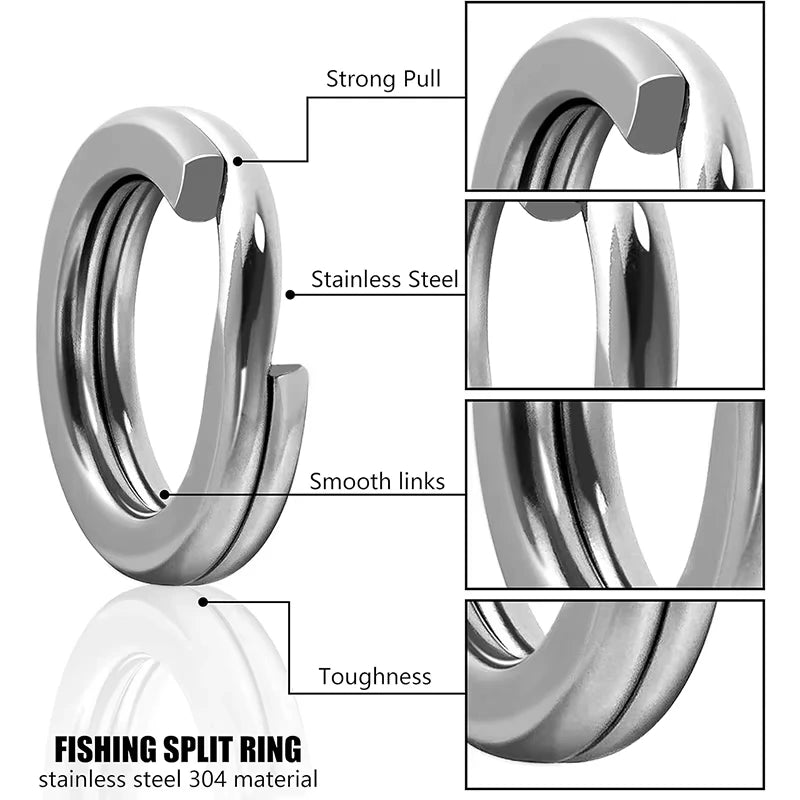 5 Size Stainless Steel Fishing Split Rings High Strength Large Tensile Force Lure Connector Loop Set 200/250PCS
