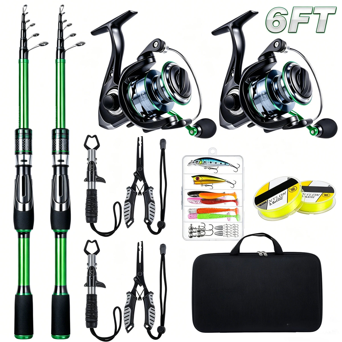 Telescopic Graphite Fishing Rod & Reel Combo Set with Travel Carrier Bag