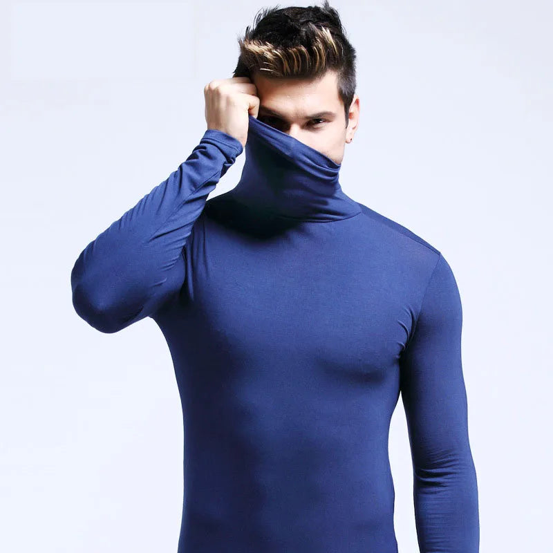 Thermal Underwear Tops Men High Neck Thin Slim Fit Long Sleeve T-shirt