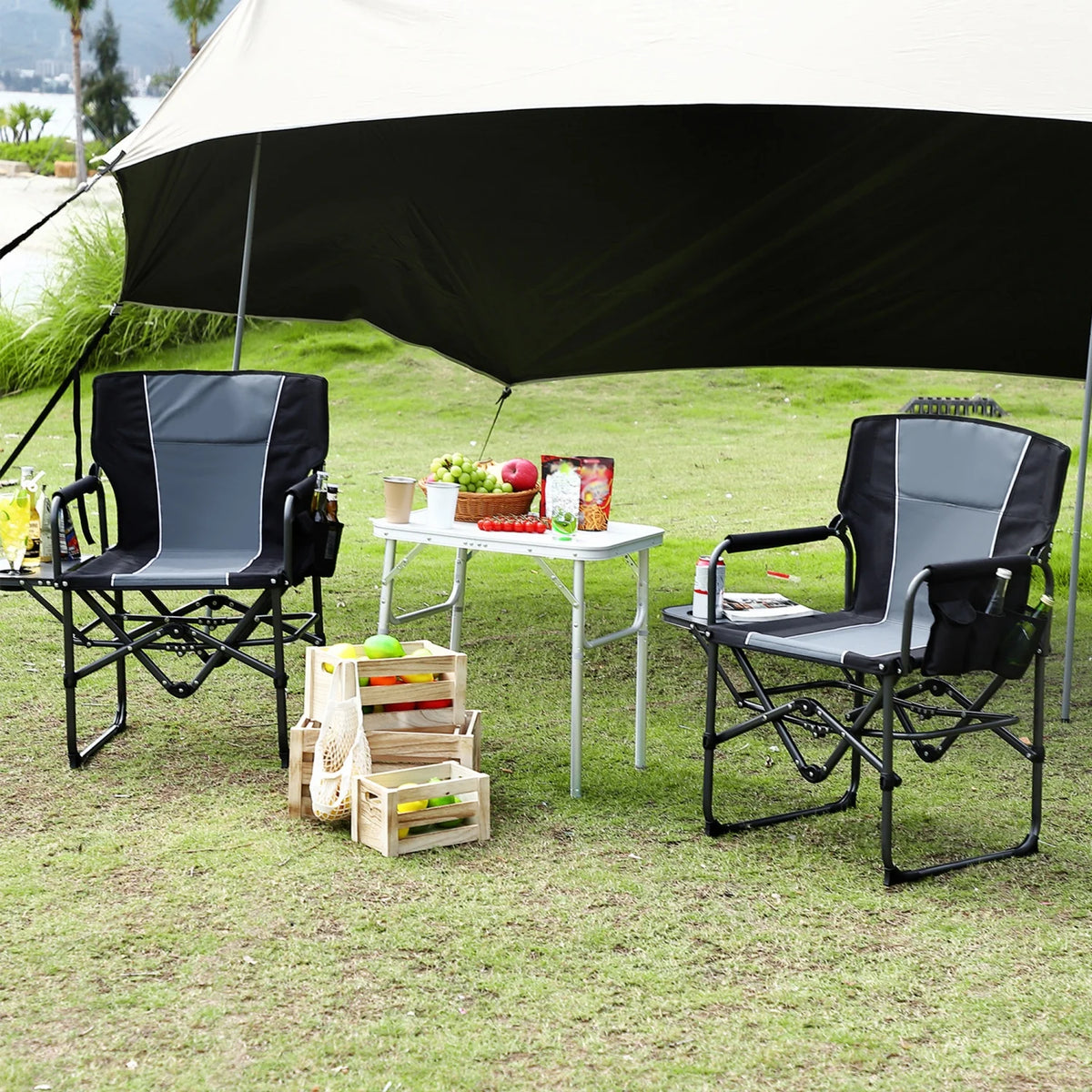 Heavy-Duty Folding Director's Camping Chair with Side Table & Storage