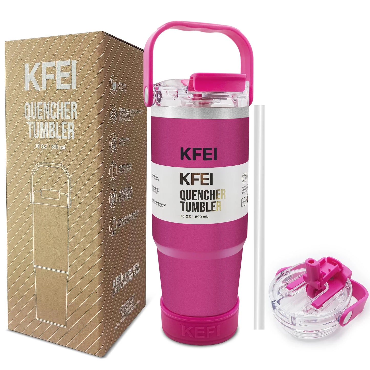 1PCS 30oz Solid Color Double Wall Stainless Tumbler, with Lid And Straw, Insulated
