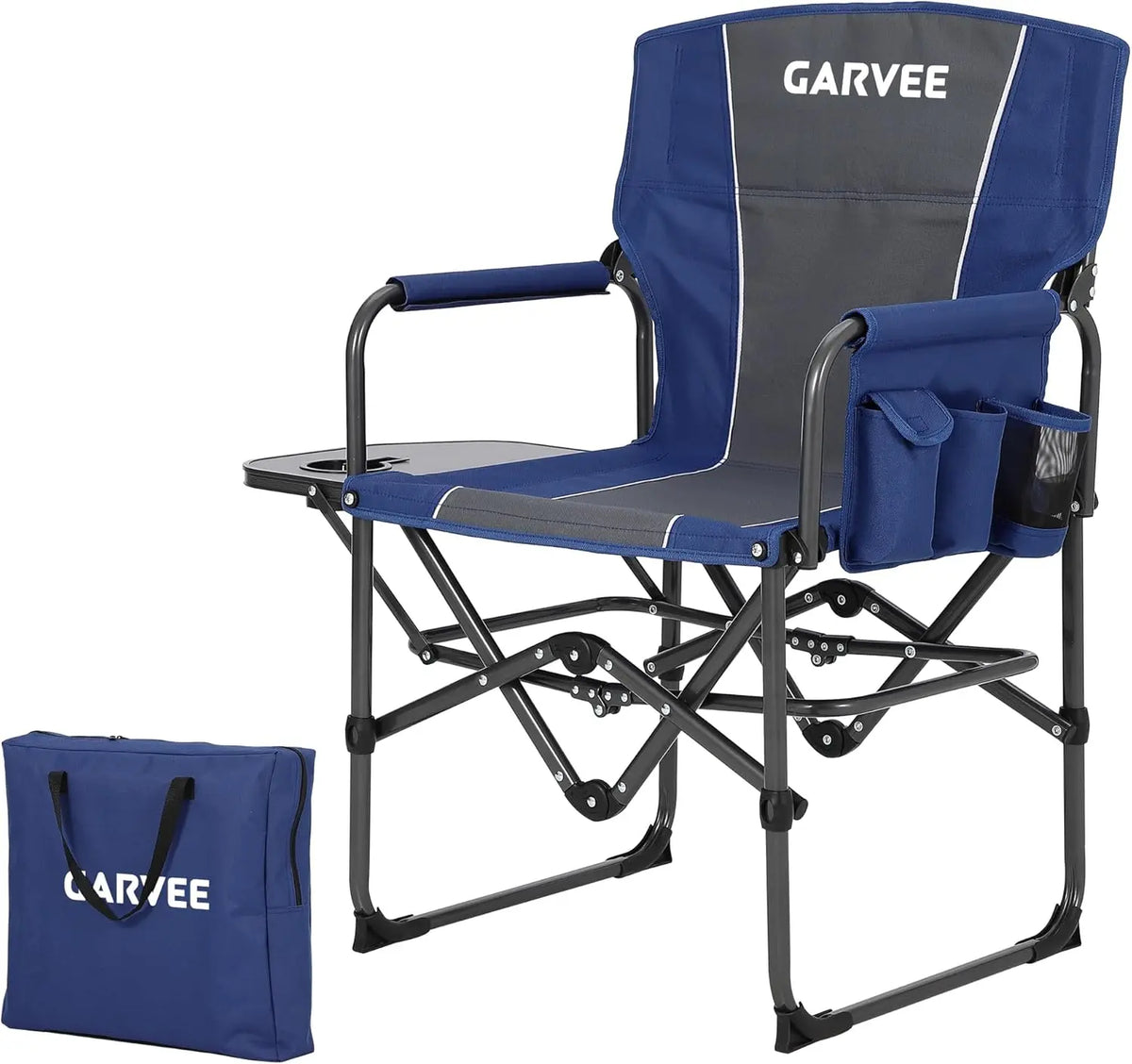 Heavy-Duty Folding Director's Camping Chair with Side Table & Storage