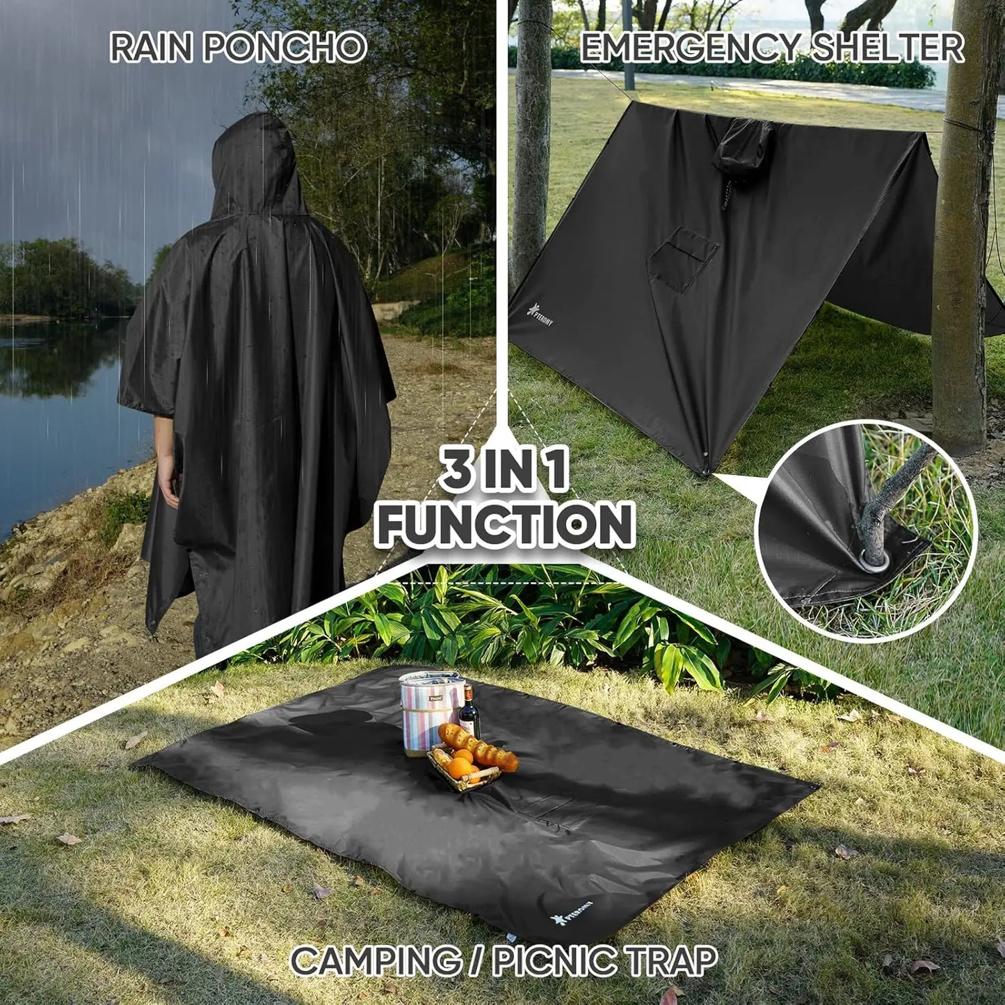 Waterproof Hooded Rain Poncho for Adults with Pocket, Lightweight Unisex Raincoat for Hiking Camping Emergency