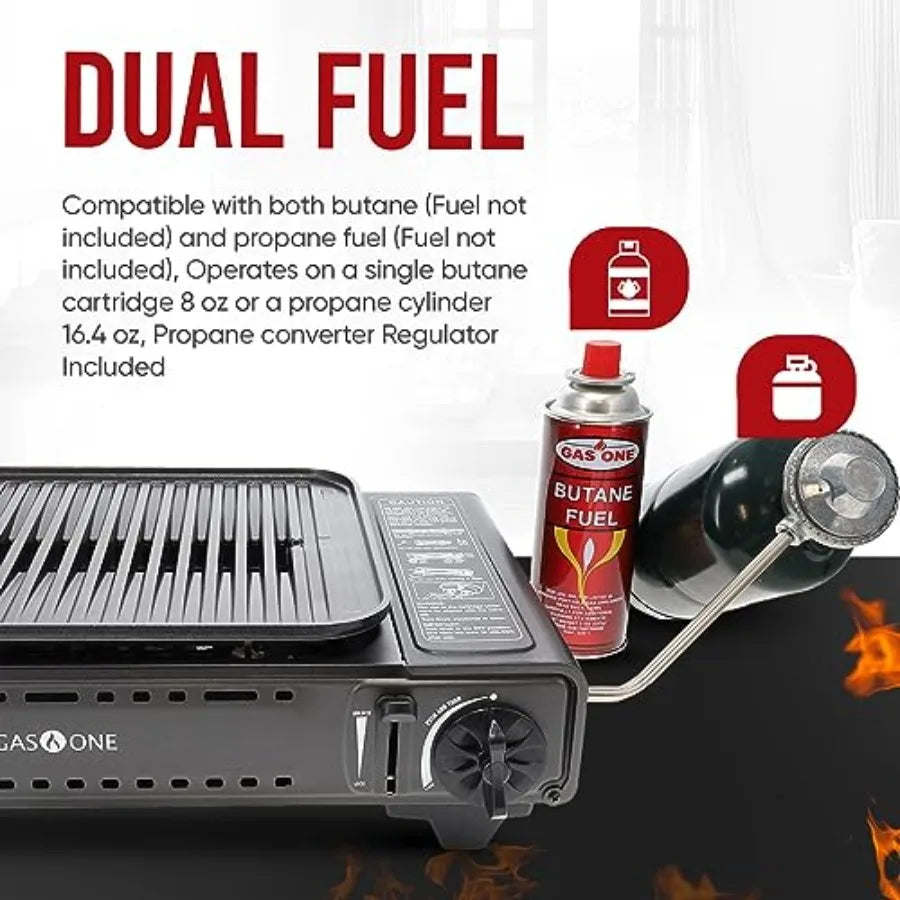 Dual Fuel Portable Camping Grill Stove Propane Butane with Carrying Case Stainless Steel