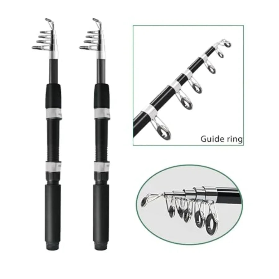 Fishing Pole Combo, 6.9ft 2Pcs Telescopic Rods Set, Collapsible Carbon Fiber Fishing Rods, 2PCS Spinning Reel Set with Carrier