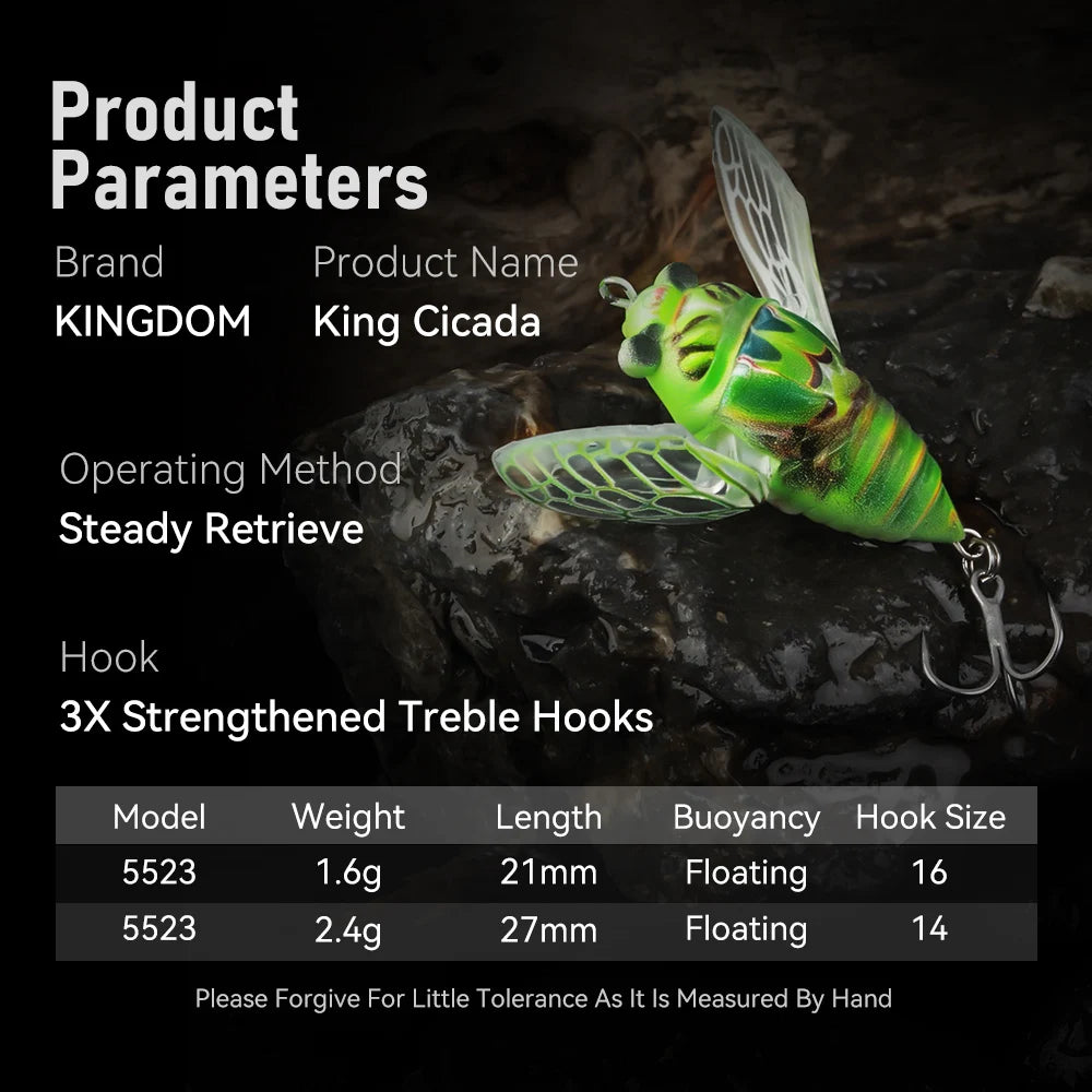 Kingdom 3-Pack Mini Cicada Topwater Lures (1.1" / 0.08 oz) for Bass & Trout