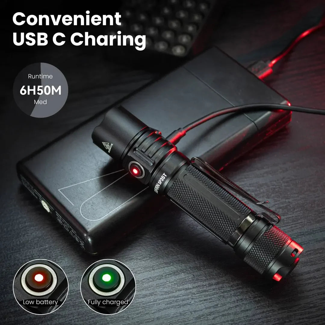 Sofirn SP35T 3800lm Tactical 21700 Flashlight Powerful LED Light USB C Rechargeable Torch with Dual Switch Power Indicator