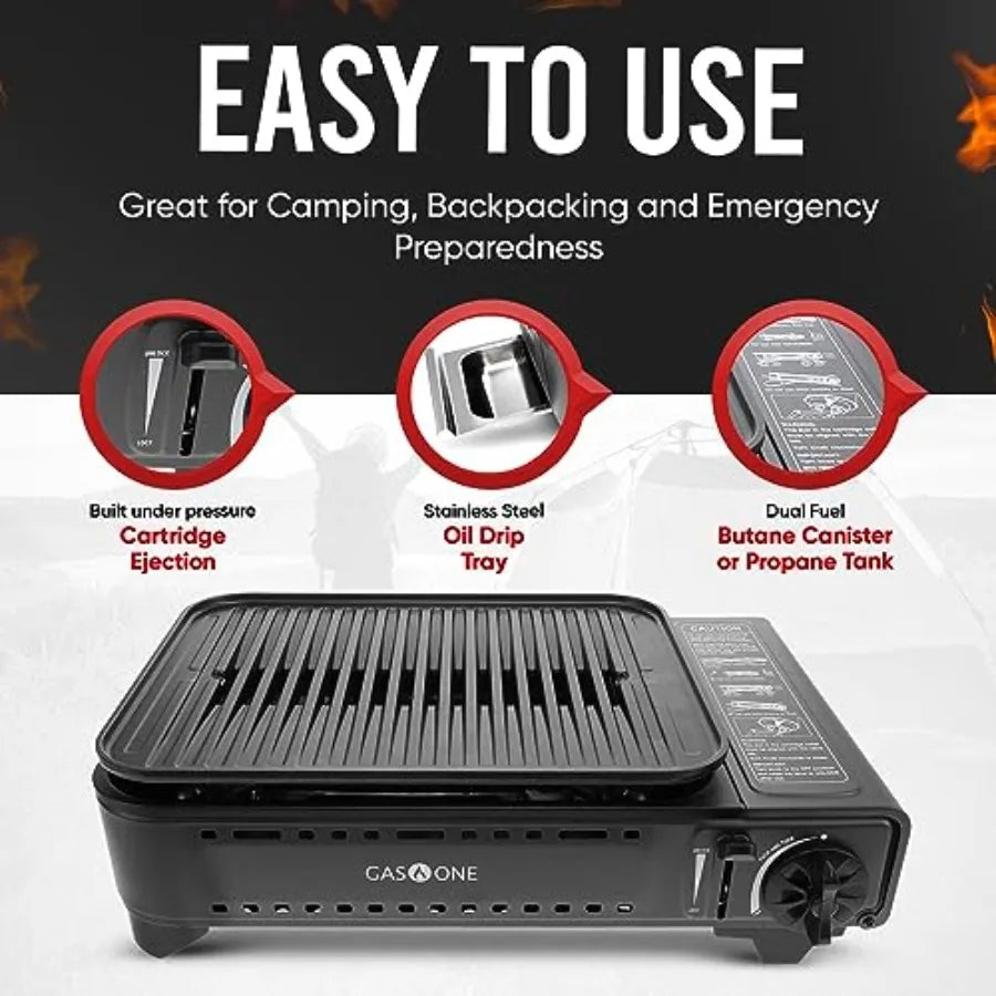 Dual Fuel Portable Camping Grill Stove Propane Butane with Carrying Case Stainless Steel