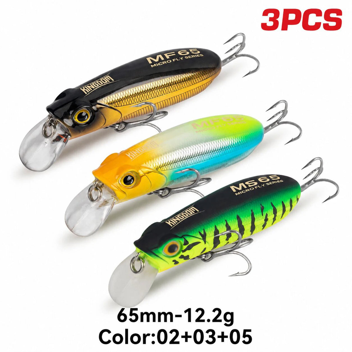 Kingdom 3-Pack Long-Casting Minnow Lures for Seabass & Trout