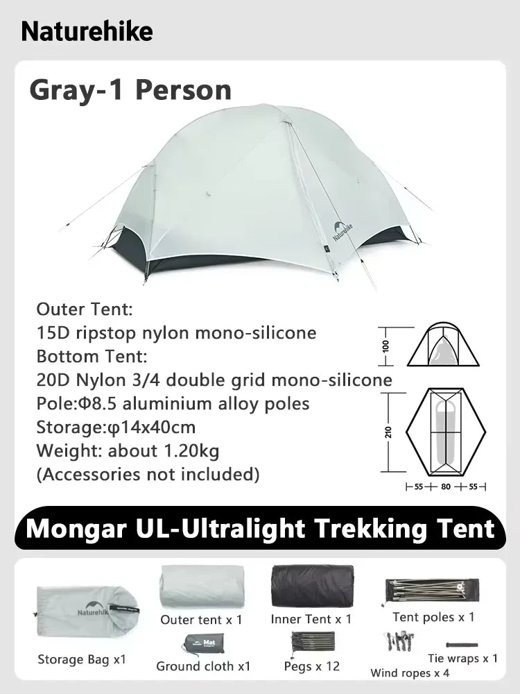 Naturehike Mongar 15D Ultralight Backpacking Tent (1–2 Person)