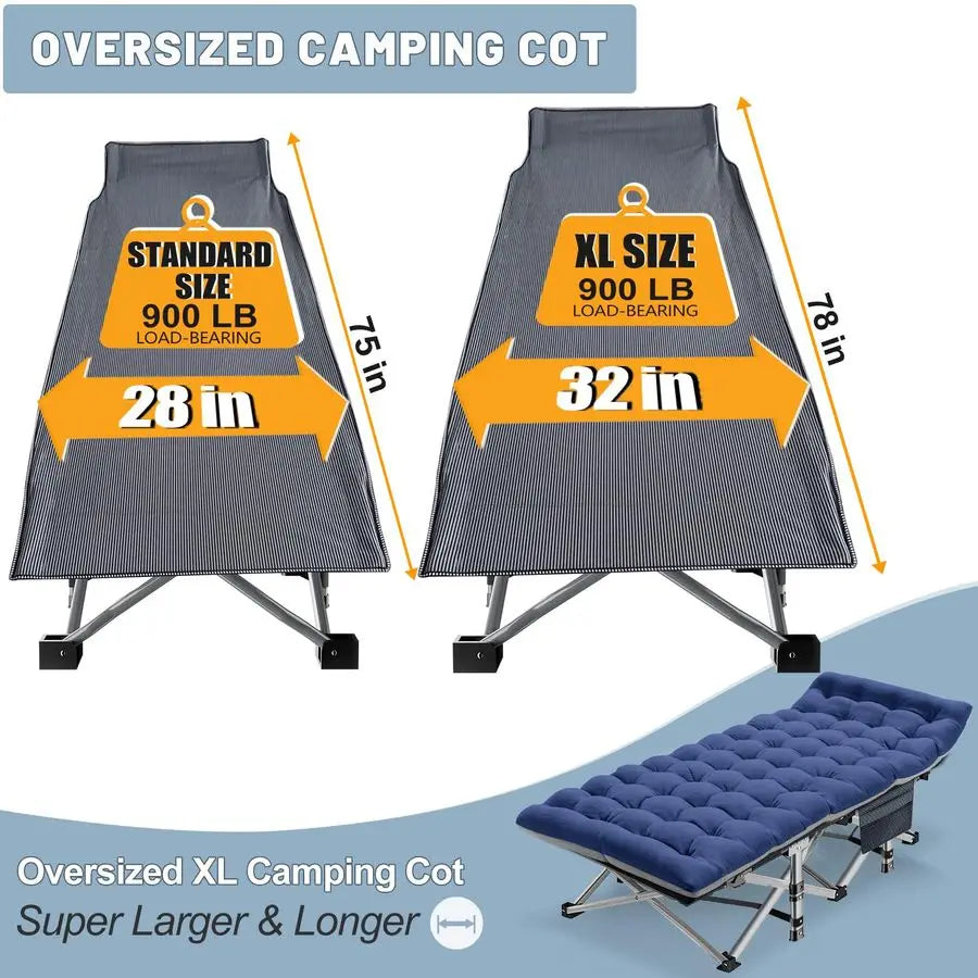 Oversized XXL Folding Camping Cot for Adults with Pad, Padded Portable Sleeping Cots, Camp Bed with Carry Bag for Outdoor Travel