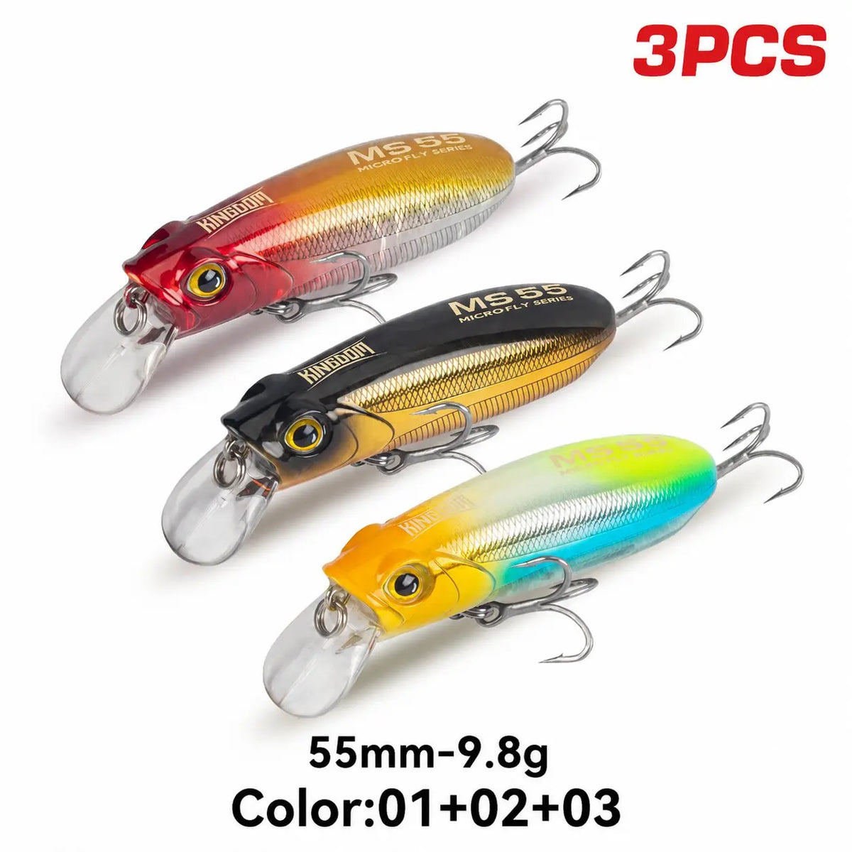 Kingdom 3-Pack Long-Casting Minnow Lures for Seabass & Trout