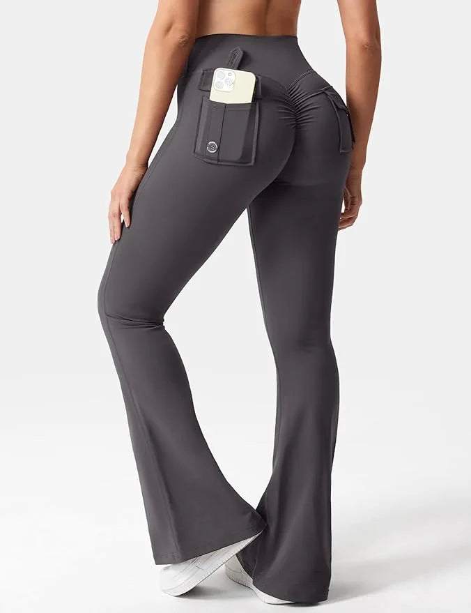 Summer Women's Cargo Pocket Fitness Tights | High-Waisted Flare Yoga Pants