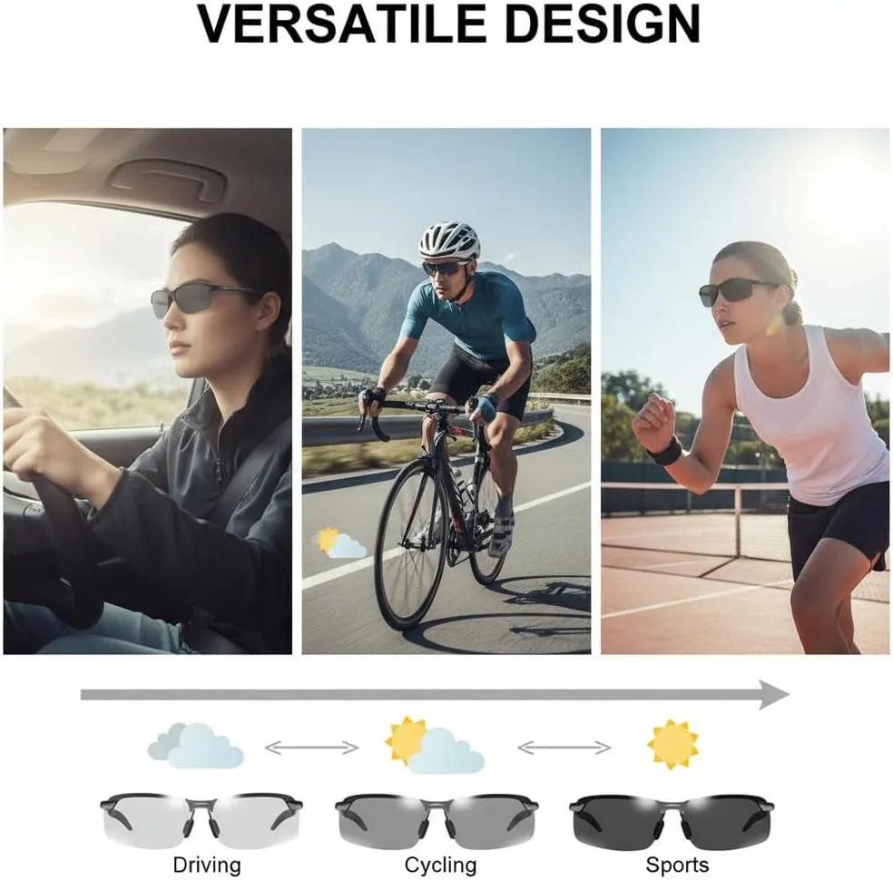 White-black Polarized Photochromic Sunglasses Sports Day and Night Driving Ultra-Light Sun Glasses