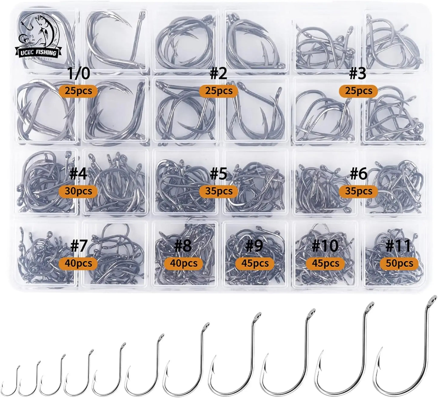 Small Fishing Hooks 1000/400/150PCS Barbed Catfish Bend Eye Circle Hook for Dad Fish Kit Size1-12