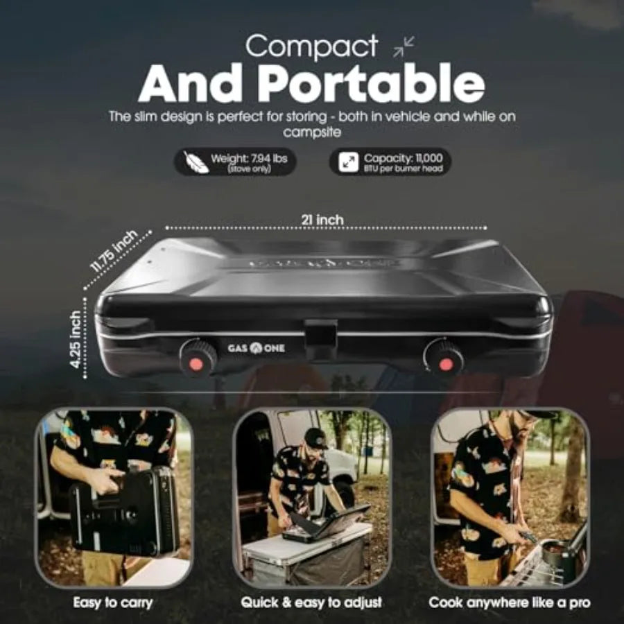 GasOne Portable Camping Stove Double Propane with Auto Twist Turn Ignition 2 Burners