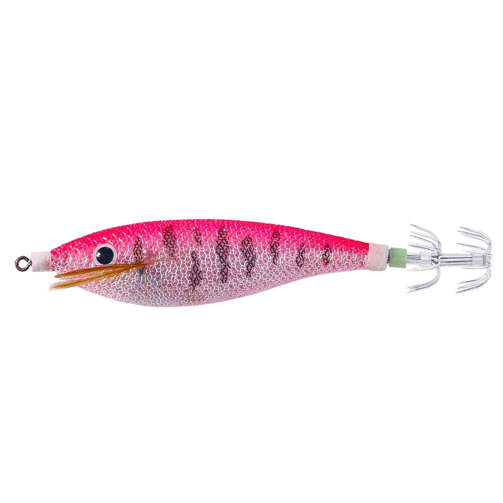 Glowing Horizontal Squid Trolling Lure Artificial Squid Jigging Eging Wood Shrimp Hooks Octopus Hook Cuttlefish Bait for Fishing