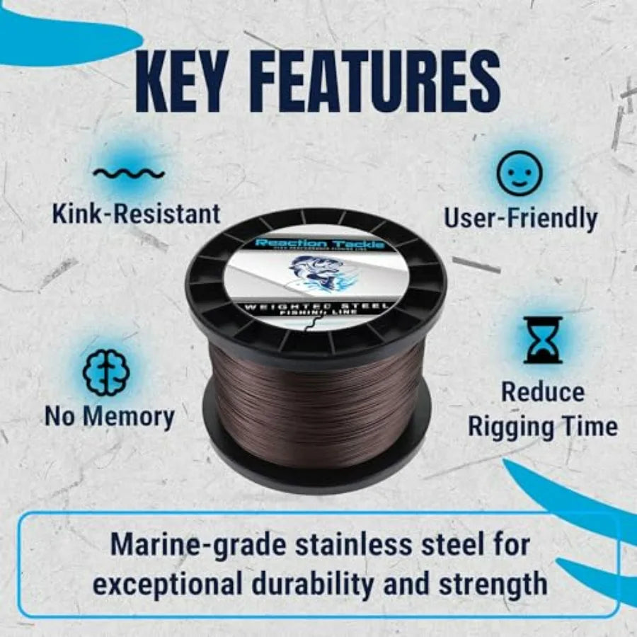 Reaction Tackle Weighted Stainless Steel Trolling Line 45LB Premium