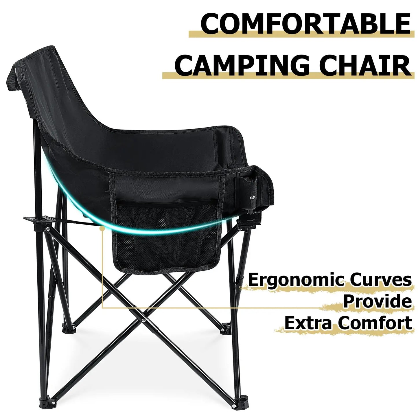 2 Pack Folding Camping Chairs Portable Outdoor Beach Lawn Chairs For Adults With Side Pocket Black