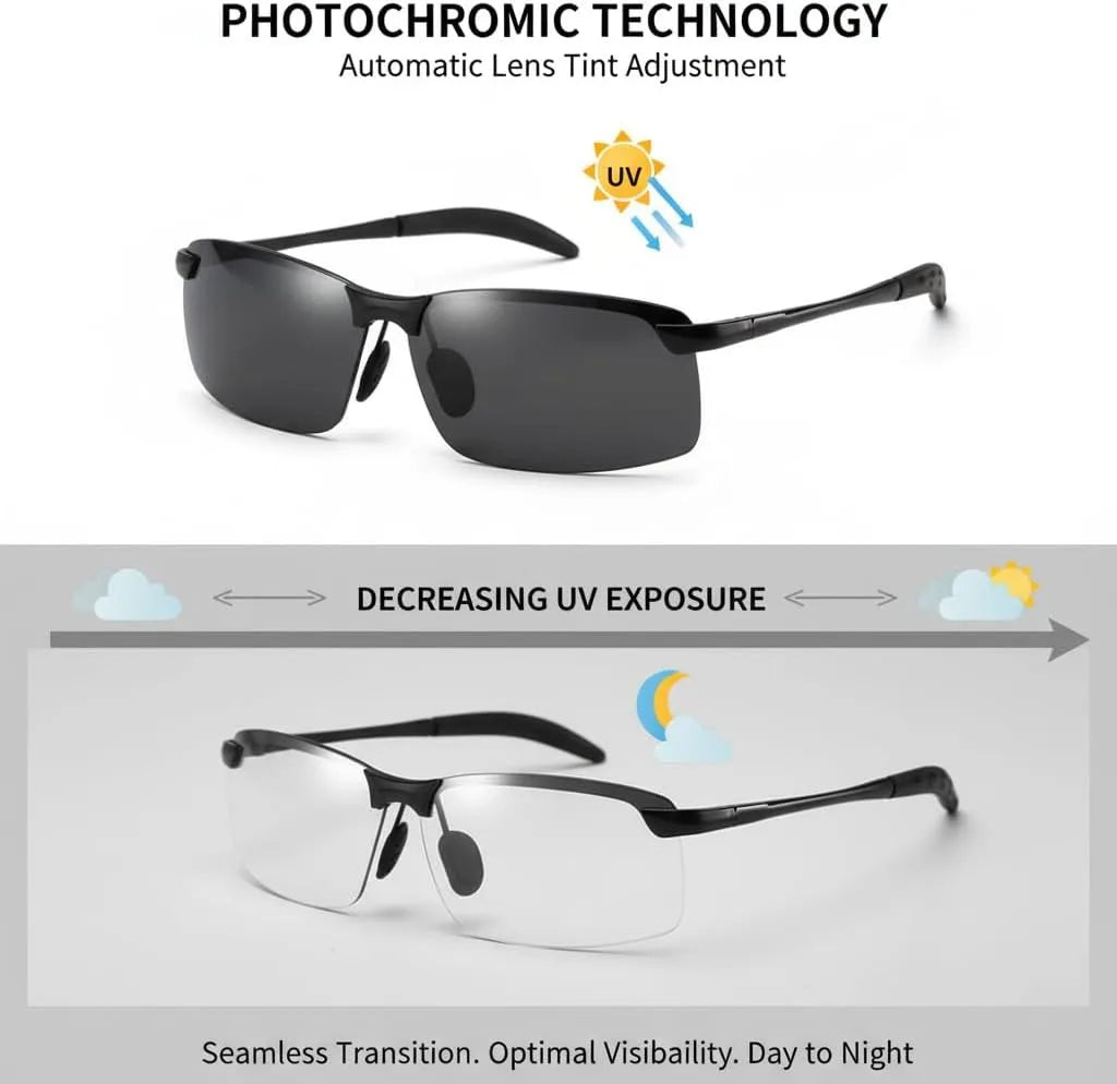 White-black Polarized Photochromic Sunglasses Sports Day and Night Driving Ultra-Light Sun Glasses