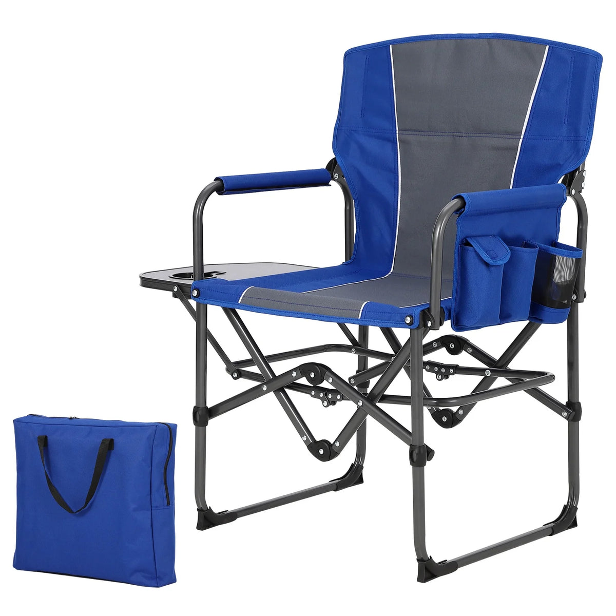 Heavy-Duty Folding Director's Camping Chair with Side Table & Storage