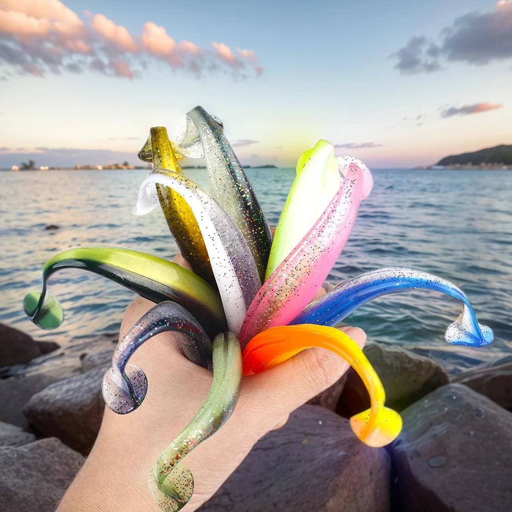 10Pcs 9cm Fishing Lures T Tail Worm Soft Bait Paddle Tail Swim Baits for Bass Trout Freshwater Saltwater