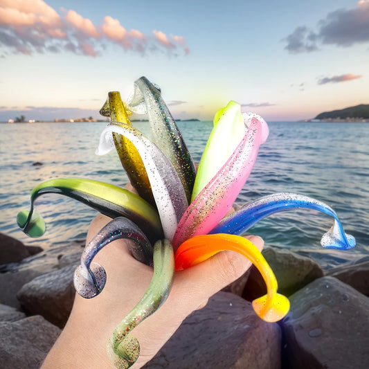 10Pcs 9cm Fishing Lures T Tail Worm Soft Bait Paddle Tail Swim Baits for Bass Trout Freshwater Saltwater