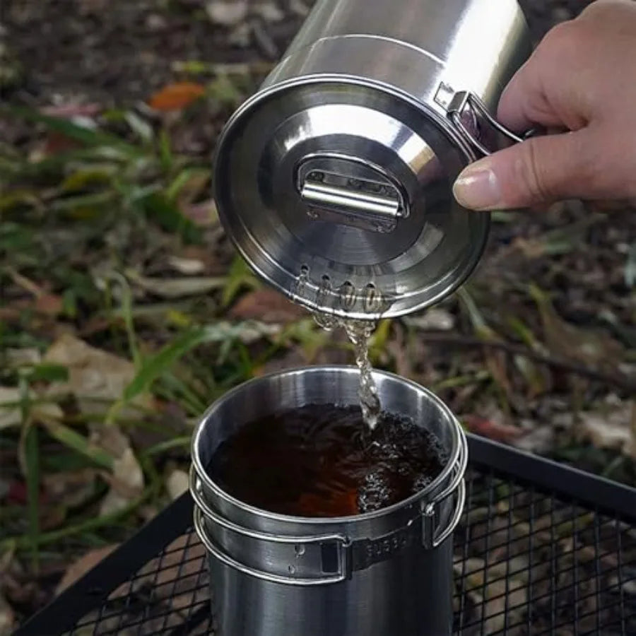 Stainless Steel Camping Pot & Mug Set with Vented Lid