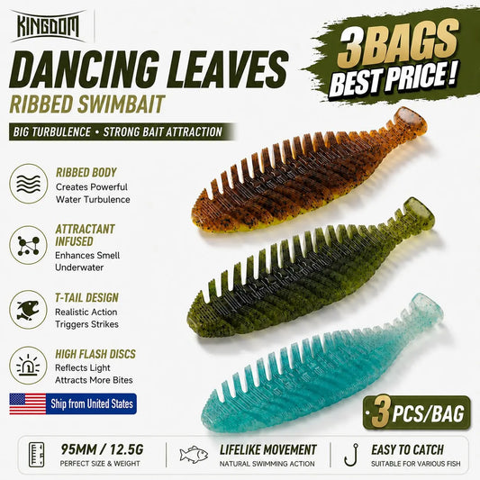 Kingdom 3-Pack Soft Shad Swimbaits (3.7" / 0.44 oz) for Bass & Pike