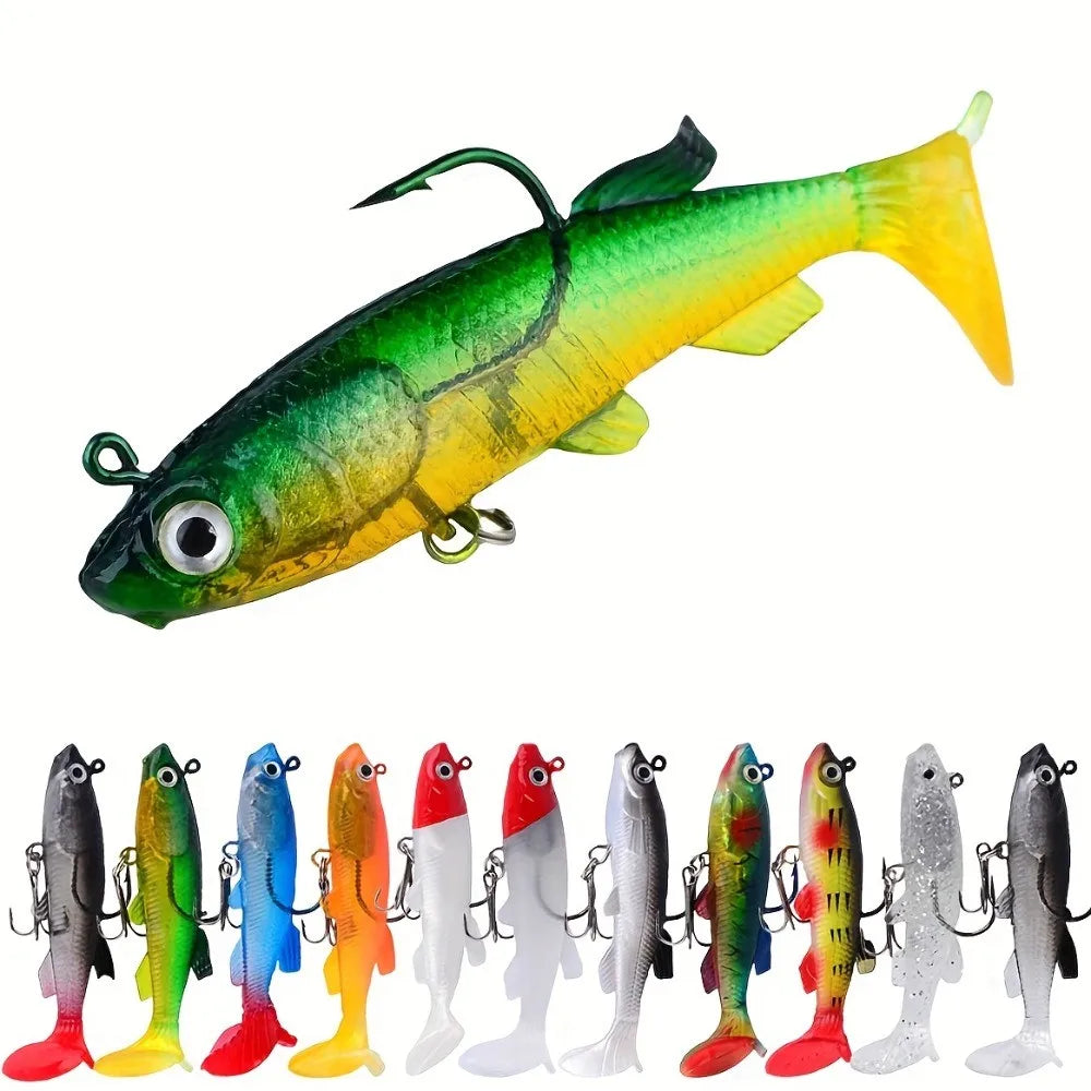 10-Pack Soft Plastic Swimming Swimbaits for Bass & Trout