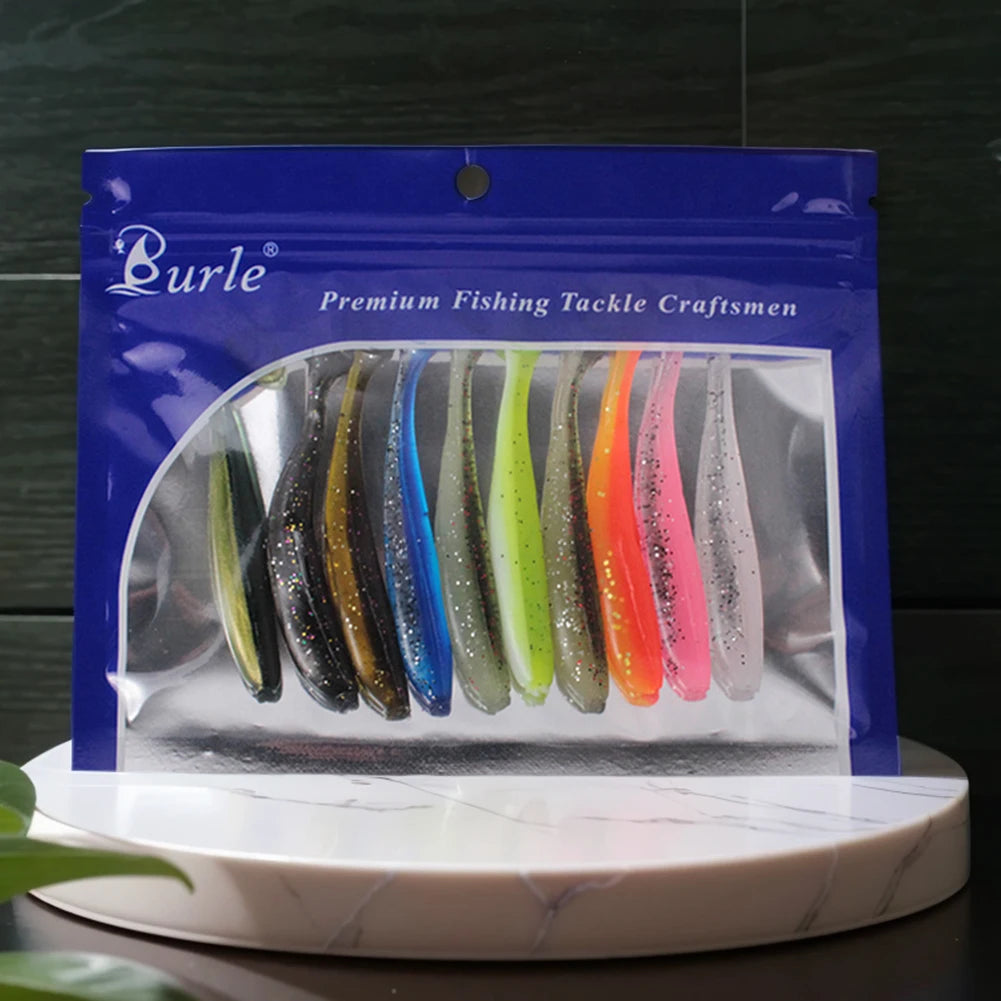 10Pcs 9cm Fishing Lures T Tail Worm Soft Bait Paddle Tail Swim Baits for Bass Trout Freshwater Saltwater