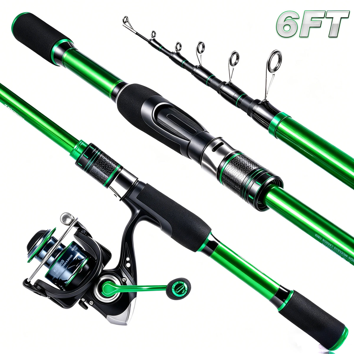 Telescopic Graphite Fishing Rod & Reel Combo Set with Travel Carrier Bag