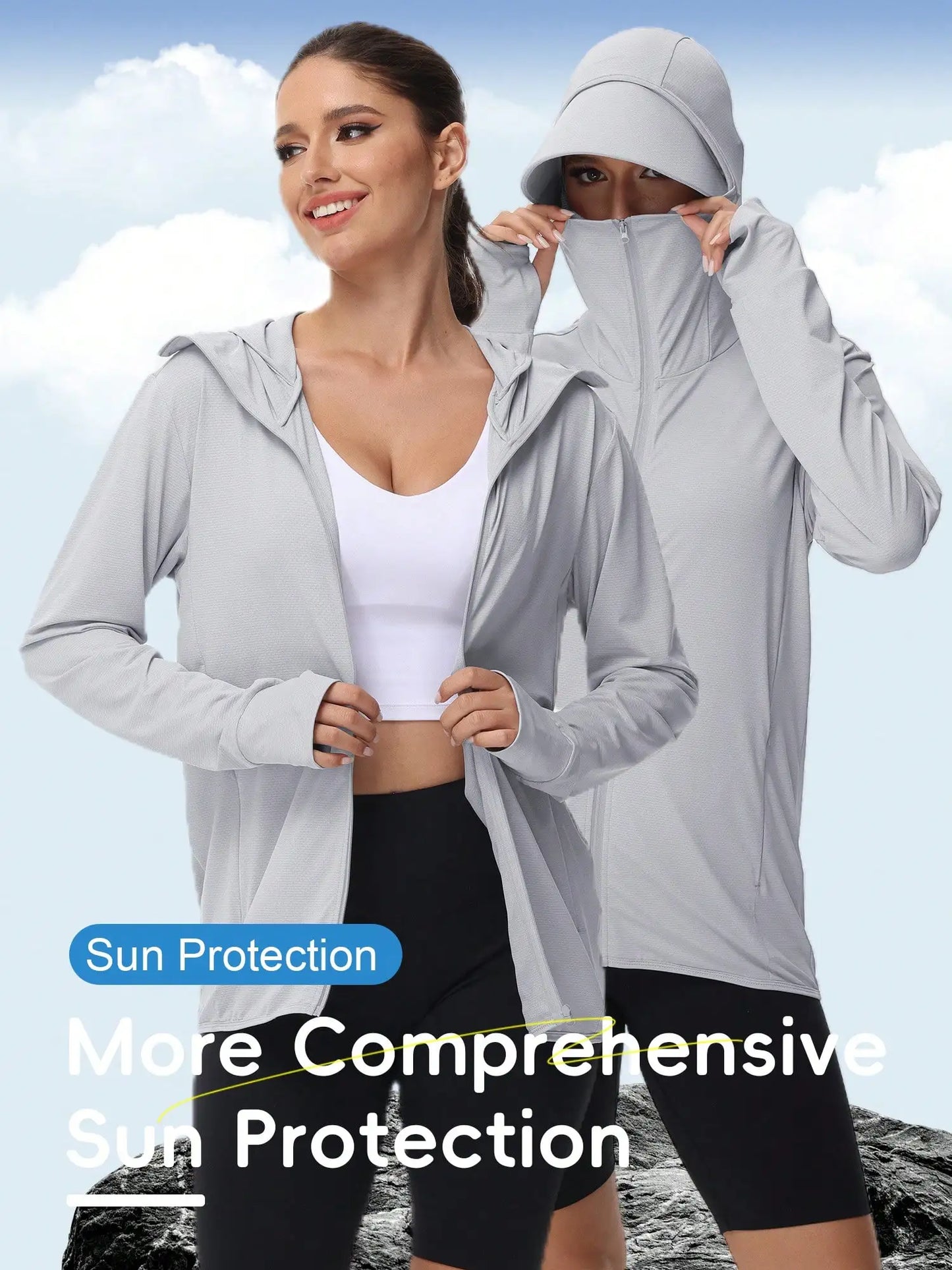 Women's UPF 50+ Lightweight Breathable Sun Protection Jacket, Outdoor Hooded Thin Fishing Shirt For Summer Sports