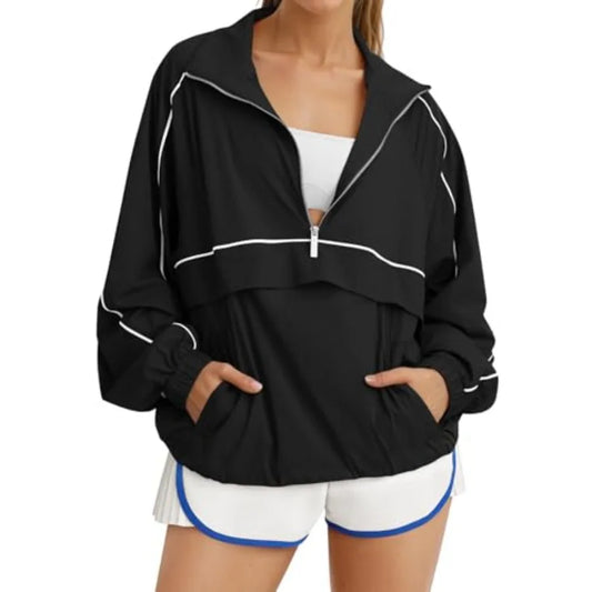 Fisoew Quarter Zip Pullover Women UPF 50+ Lightweight Windbreaker Jacket Running Hiking Outdoor Pullover with Pocket