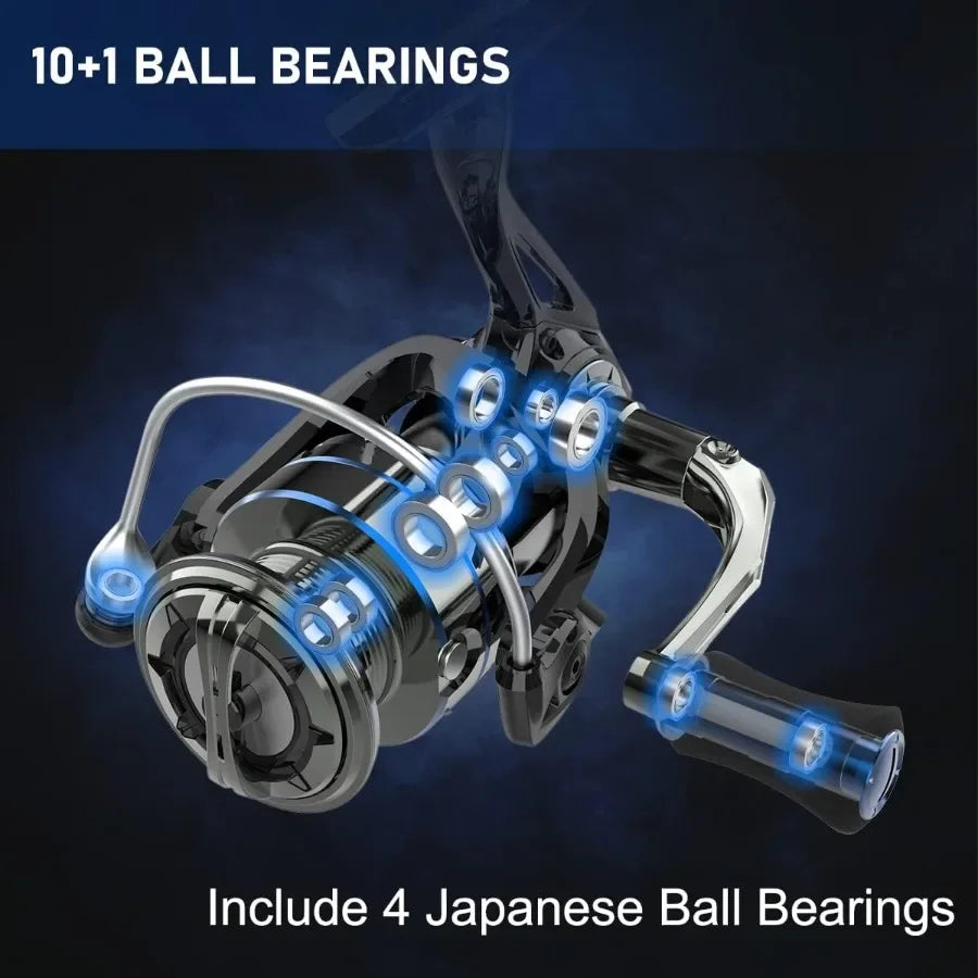 Ultralight Magnesium Body Spinning Reel for Bass Trout Catfish Fishing 10+1 BB Carbon Fiber Max Drag 39 LBs Smooth Operation wi