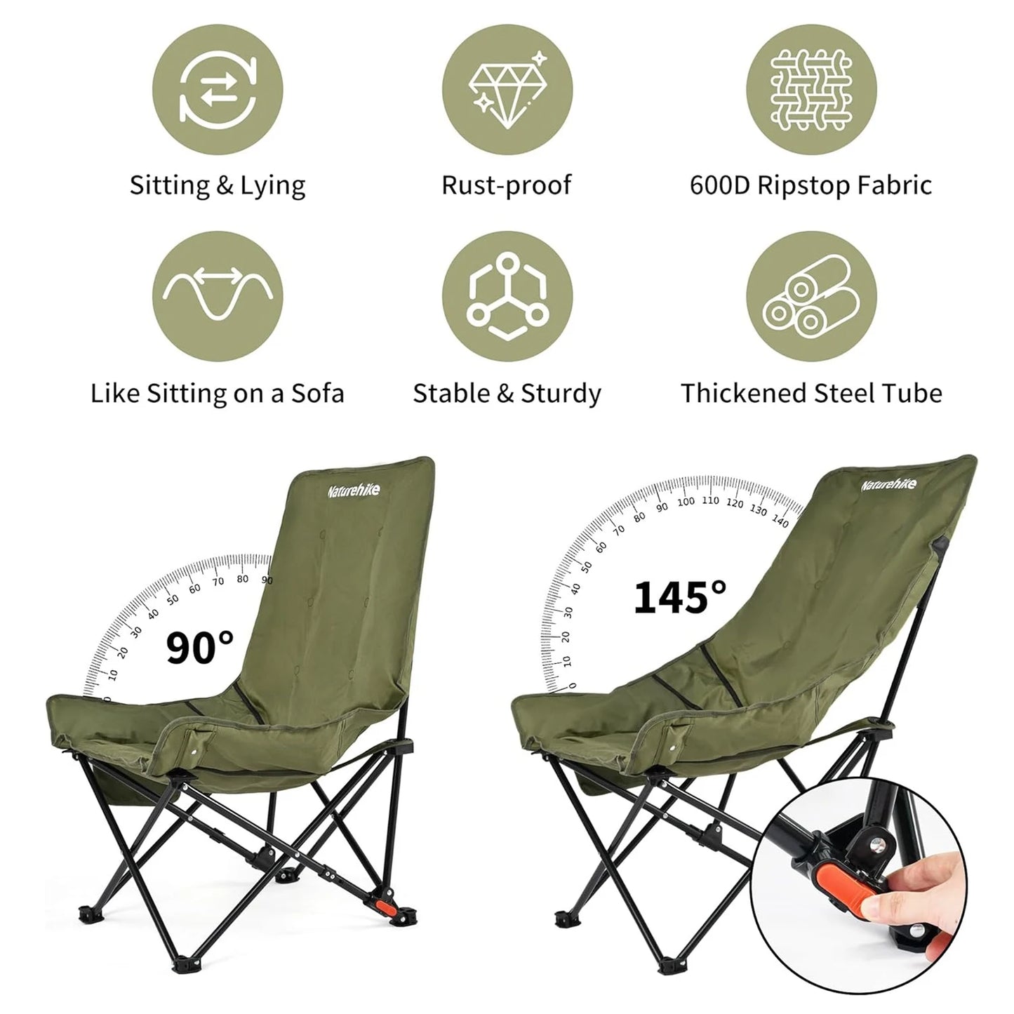 Naturehike High Back Moon Chair Camping Outdoor Fishing Folding Adjustable Lounge Chair