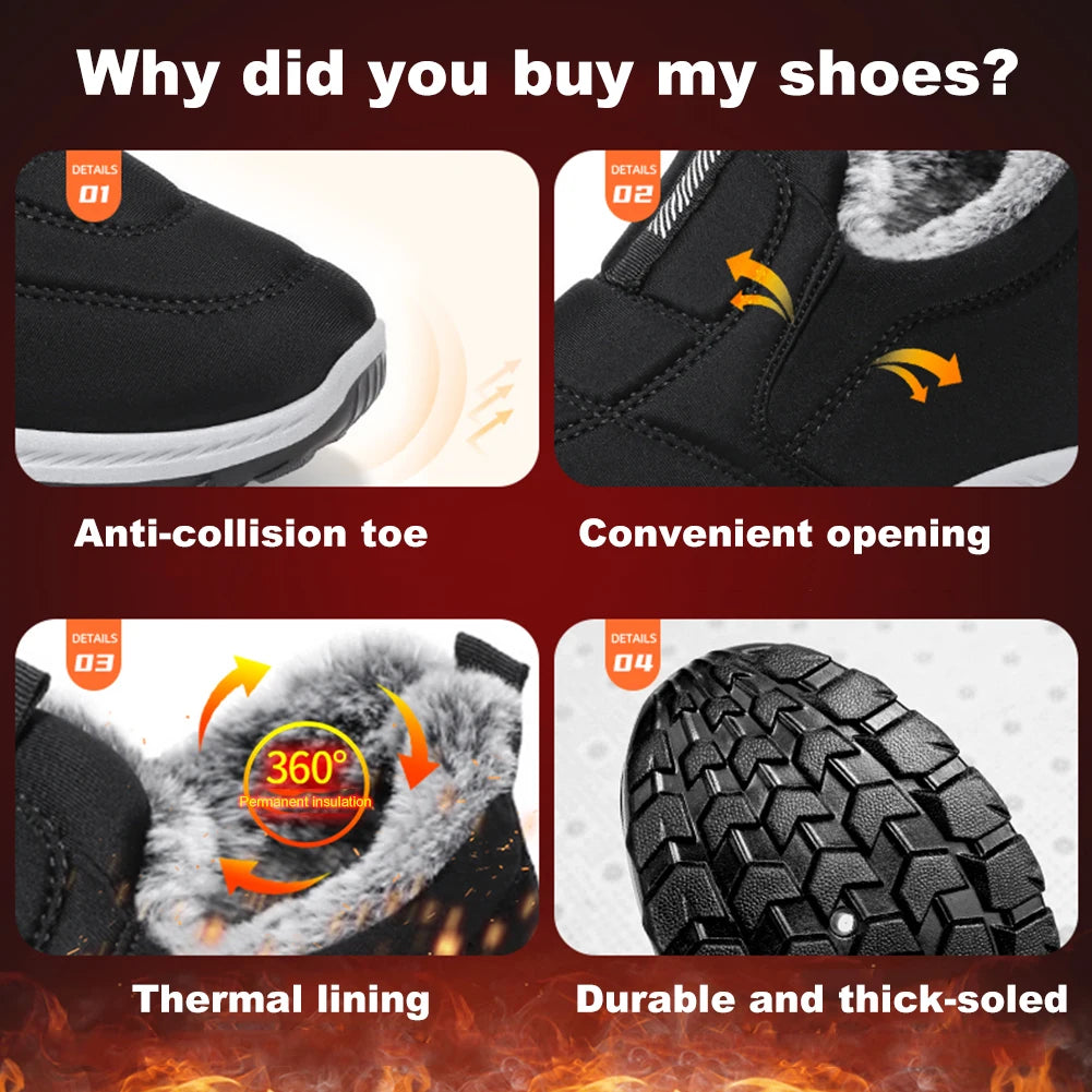 Mens Snow Boots Lightweight Thermal Ankle Boots Comfortable Slip On Sneakers Winter Thick Fur Shoes for Outdoor Sports