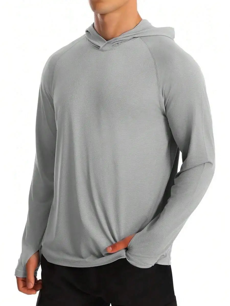 Mens UPF 50+ Long Sleeve Hooded Sun Shirt For Hiking Fishing Running