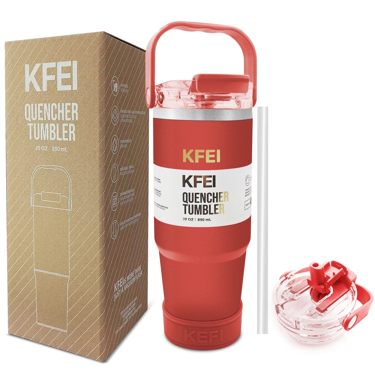 1PCS 30oz Solid Color Double Wall Stainless Tumbler, with Lid And Straw, Insulated