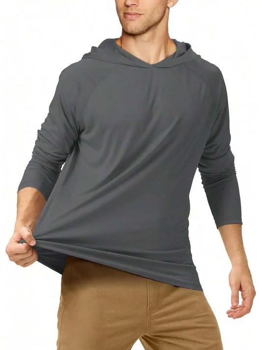 Mens Long Sleeve UV Protection Hooded Shirt UPF 50+ Outdoor Hiking Fishing Rash Guard