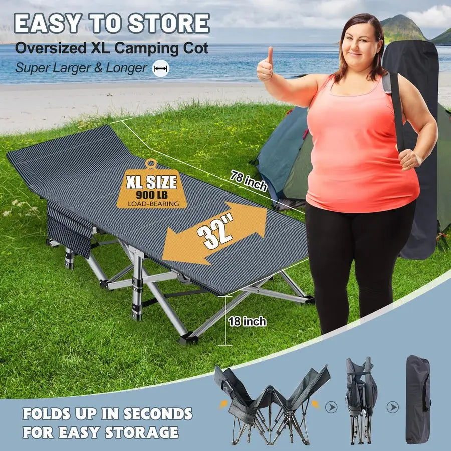 Oversized XXL Folding Camping Cot for Adults with Pad, Padded Portable Sleeping Cots, Camp Bed with Carry Bag for Outdoor Travel